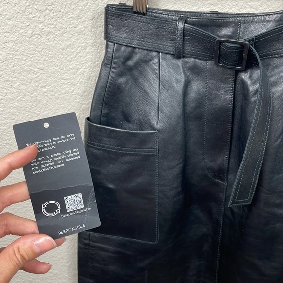 New Hugo Boss Semita Leather Belted Skirt Black A Line Utility Pockets Sz 0 - Picture 13 of 15